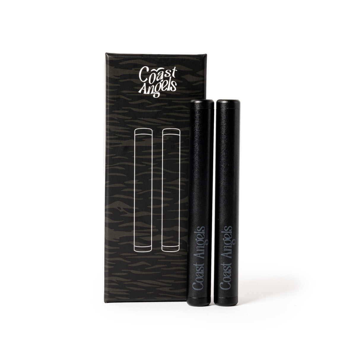 Two Coast Angles black smell proof aluminium tubes with box on a white background